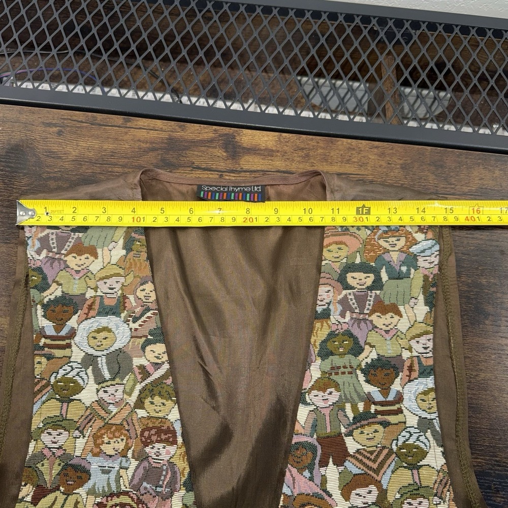 Vintage Special Thyme Ltd Tapestry Vest Women Boho Folk Art Button Back Tie Sz M - Picture 6 of 7